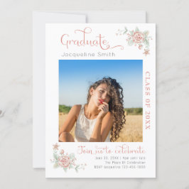 Moderne Floral Graduation Party Photo Invitation Kaart
