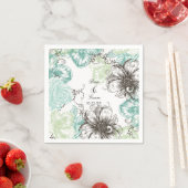 Moderne Floral  Grafische Flowers Aqua Black Servetten (Insitu)