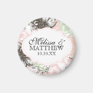 Moderne Floral  Grafische Flowers Roze zwart Magneet