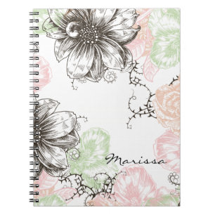 Moderne Floral  Grafische Flowers Roze zwart Notitieboek