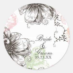 Moderne Floral  Grafische Flowers Roze zwart Ronde Sticker