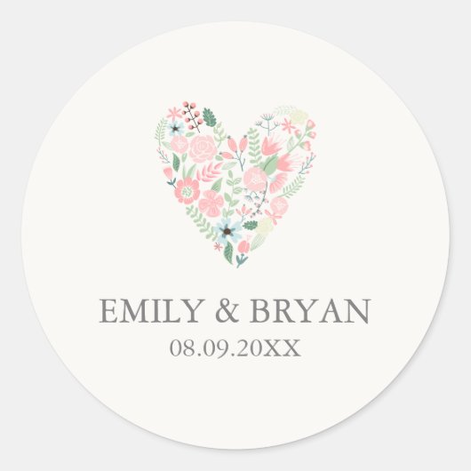 Moderne Floral Heart Bruiloft Sticker (Voorkant)