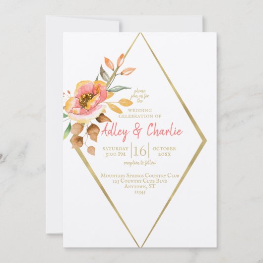 Moderne Floral Herfst Minimalistisch Boho Chic Wed Kaart (Voorkant)