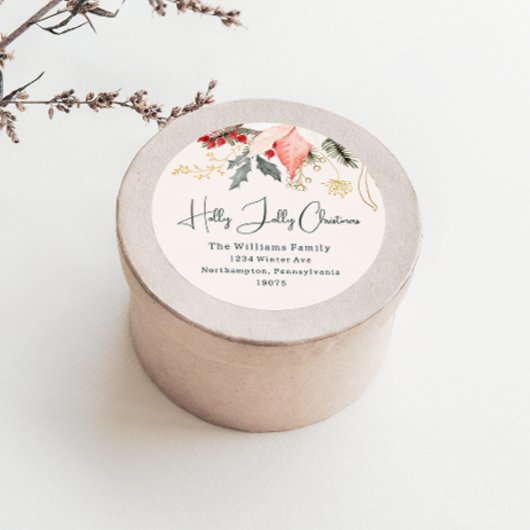 Moderne Floral Holly Jolly Christmas Envelope Seal Ronde Sticker