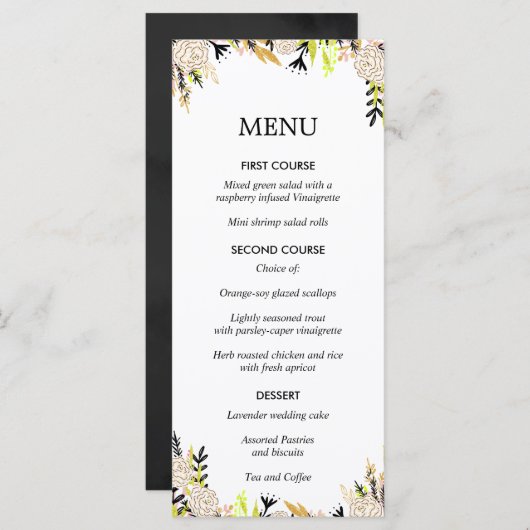 Moderne Floral Ink Bruiloft Menu (Voorkant / Achterkant)