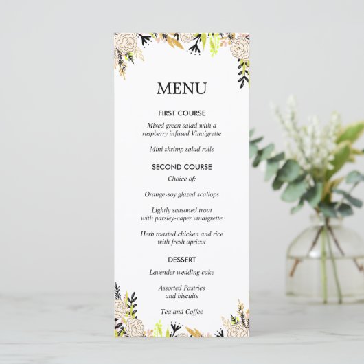 Moderne Floral Ink Bruiloft Menu (Staand voorkant)