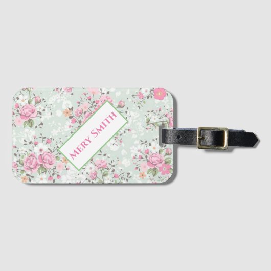 Moderne Floral Jouw naam Bagagelabel (Voorkant (horizontaal))