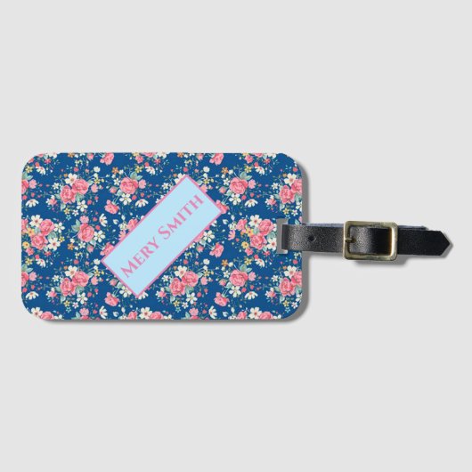 Moderne Floral Jouw naam Bagagelabel (Voorkant (horizontaal))