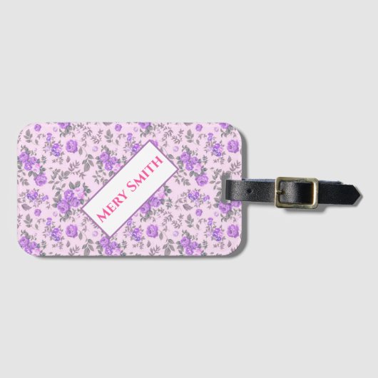 Moderne Floral Jouw naam Bagagelabel (Voorkant (horizontaal))
