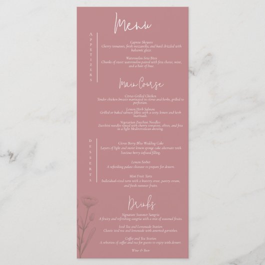 Moderne Floral Mauve bruiloft Menu (Voorkant)