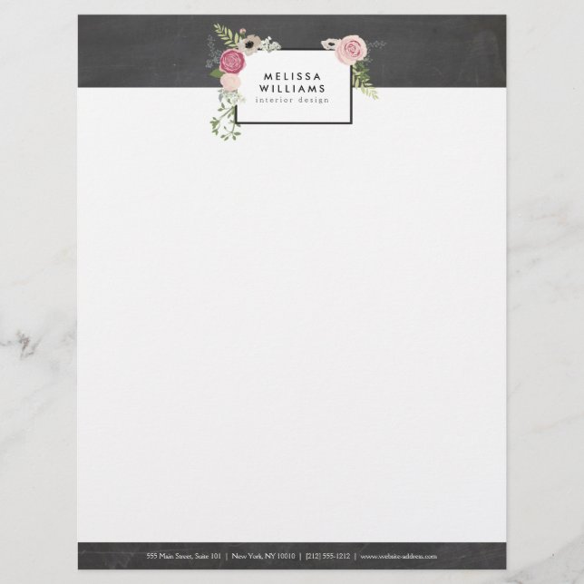  Moderne Floral Motif op Chalkboardontwerper Custom Briefhoofd (Voorkant)