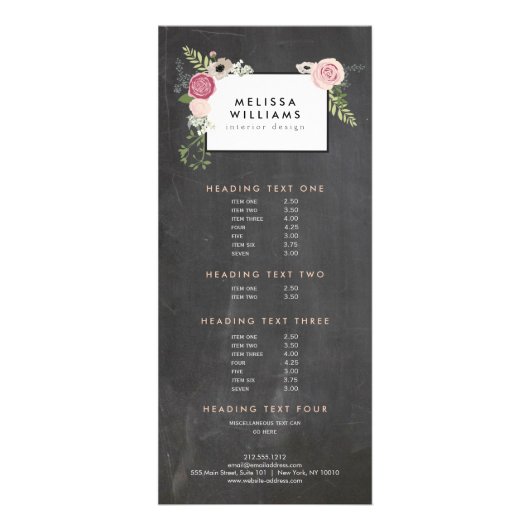  Moderne Floral Motif op Chalkboardontwerper Reclamekaart (Voorkant)