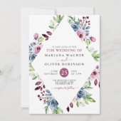 Moderne Floral Navy Bourgondië bruiloft Kaart (Voorkant)