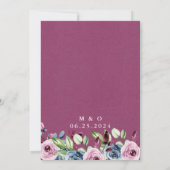 Moderne Floral Navy Bourgondië bruiloft Kaart (Achterkant)