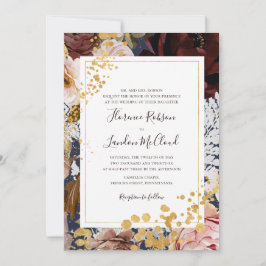 Moderne Floral Navy Traditional Lijst Wedding Kaart