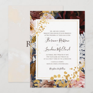 Moderne Floral Navy Traditional Lijst Wedding Kaart