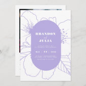 Moderne Floral Outline Lila Lavender QR Code Kaart (Voorkant / Achterkant)