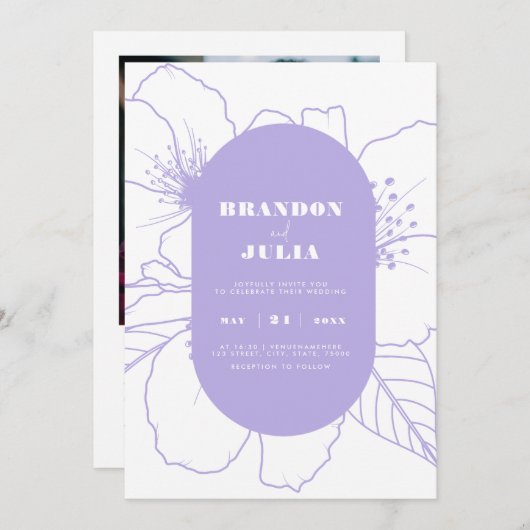 Moderne Floral Outline Lila Lavender QR Code Kaart (Voorkant / Achterkant)