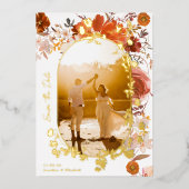 Moderne Floral Oval Photo Save the Date Gold Folie Uitnodiging (Voorkant)