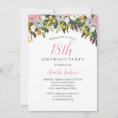 Moderne Floral Pink 18th Birthday Invitation Kaart (Voorkant)