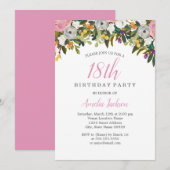 Moderne Floral Pink 18th Birthday Invitation Kaart (Voorkant / Achterkant)