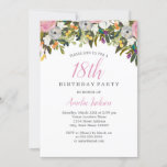 Moderne Floral Pink 18th Birthday Invitation Kaart<br><div class="desc">Birthday-uitnodigingen in de Little Bayleigh Store!</div>