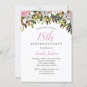 Moderne Floral Pink 18th Birthday Invitation Kaart