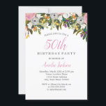 Moderne Floral Pink 50th Birthday Invitation Kaart<br><div class="desc">Birthday-uitnodigingen in de Little Bayleigh Store!</div>