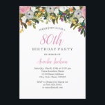 Moderne Floral Pink 80th Birthday Invitation Kaart<br><div class="desc">Birthday-uitnodigingen in de Little Bayleigh Store!</div>