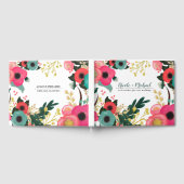 Moderne Floral Pink Blauwgroen Wedding Guest Books Gastenboek (Volledig)