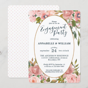 Moderne Floral Pink Blush Gold Engagement Party Kaart
