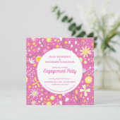 Moderne Floral Pink Engagement Party Kaart (Staand voorkant)