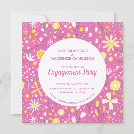Moderne Floral Pink Engagement Party Kaart (Voorkant)