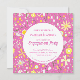 Moderne Floral Pink Engagement Party Kaart