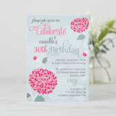 Moderne Floral Pink & Grey Fancy Birthday Party Kaart (Staand voorkant)