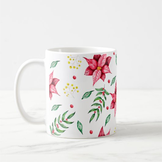 Moderne Floral Poinsettia Waterverf Koffiemok (Links)
