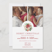 Moderne Floral Poinsettias Bouquet-kerstfoto's Save The Date (Voorkant)
