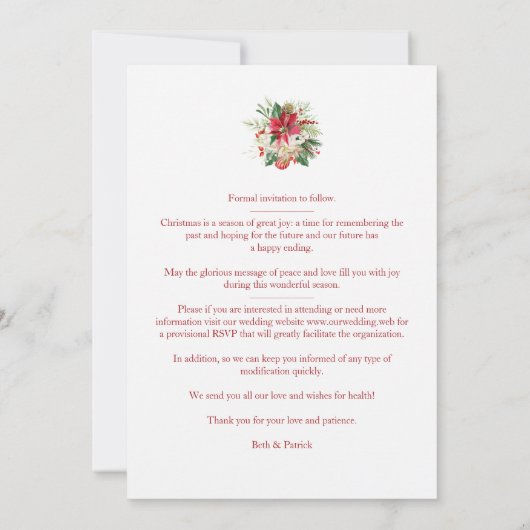 Moderne Floral Poinsettias Bouquet-kerstfoto's Save The Date (Achterkant)