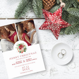 Moderne Floral Poinsettias Bouquet-kerstfoto's Save The Date