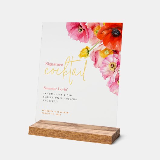 Moderne Floral Poppy Signature Cocktail Acryl Bord (Hoek)