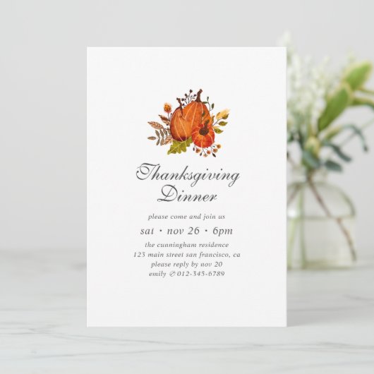 Moderne Floral Pumpkin Pattern Thanksgiving Kaart (Staand voorkant)