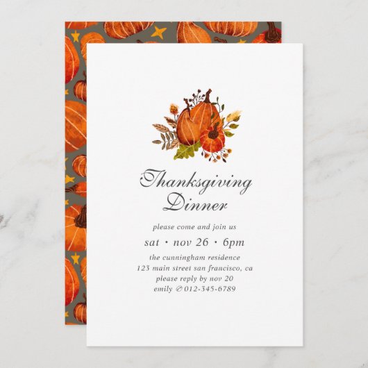Moderne Floral Pumpkin Pattern Thanksgiving Kaart (Voorkant / Achterkant)
