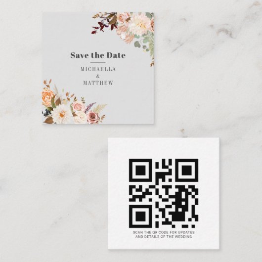 Moderne Floral QR Code sparen de Aankondiging van  (Voorkant / Achterkant)