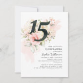 Moderne Floral Quinceanera 15e verjaardag Roze Kaart (Voorkant)