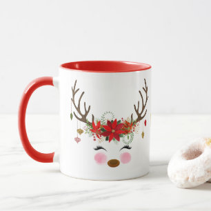 moderne Floral Reindeer Holiday Whimsical Mok
