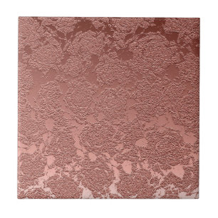 Moderne Floral Roos Gold Pink Pattern Tegeltje