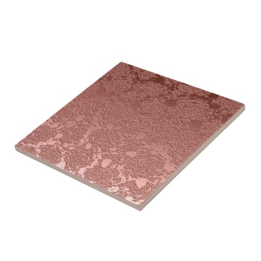 Moderne Floral Roos Gold Pink Pattern Tegeltje (Zijkant)