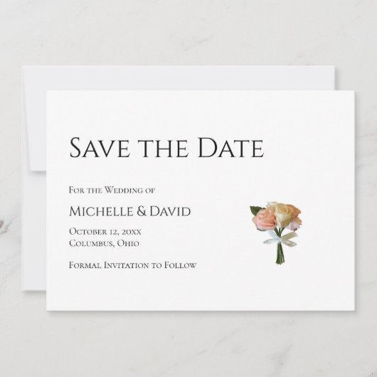 Moderne Floral Rozen Black White QR code Weddensch Save The Date (Voorkant)