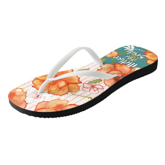 Moderne  Floral Rozen Sinaasappel | Weddenschap Teenslippers (Schuin)