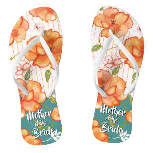 Moderne Floral Rozen Sinaasappel Weddenschap Teenslippers
